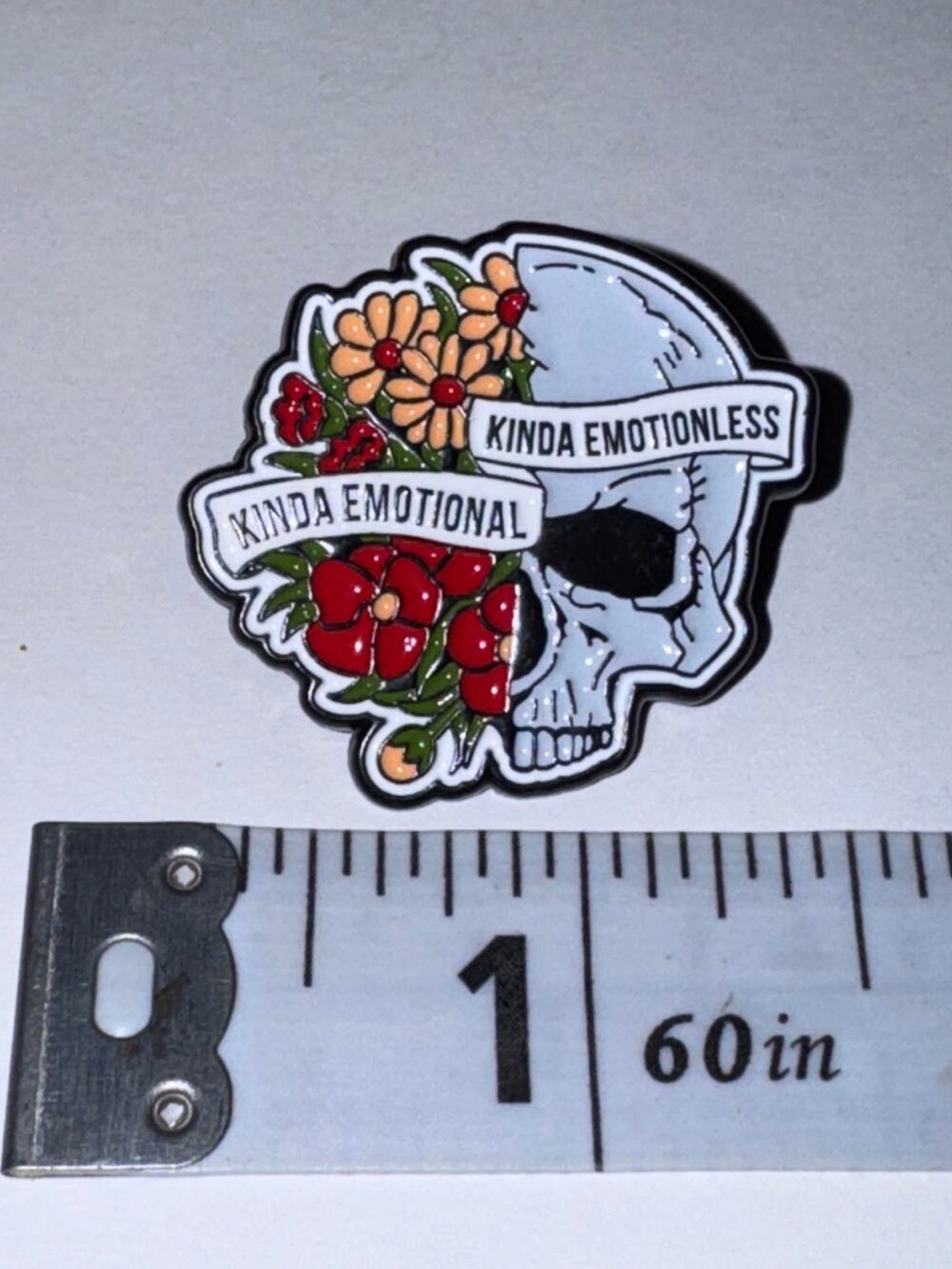 Kinda Emotional Kinda Emotionaless Skull with Flowers Pin Brooch